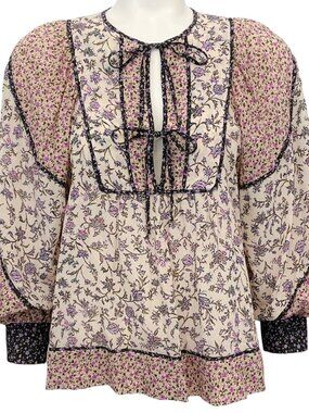 Ulla Johnson Cream / Purple Colette Blouse